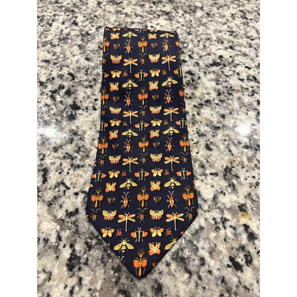 Salvatore Ferragamo Men's Geometric Bug Insect Print Italy Made Luxe Silk Tie